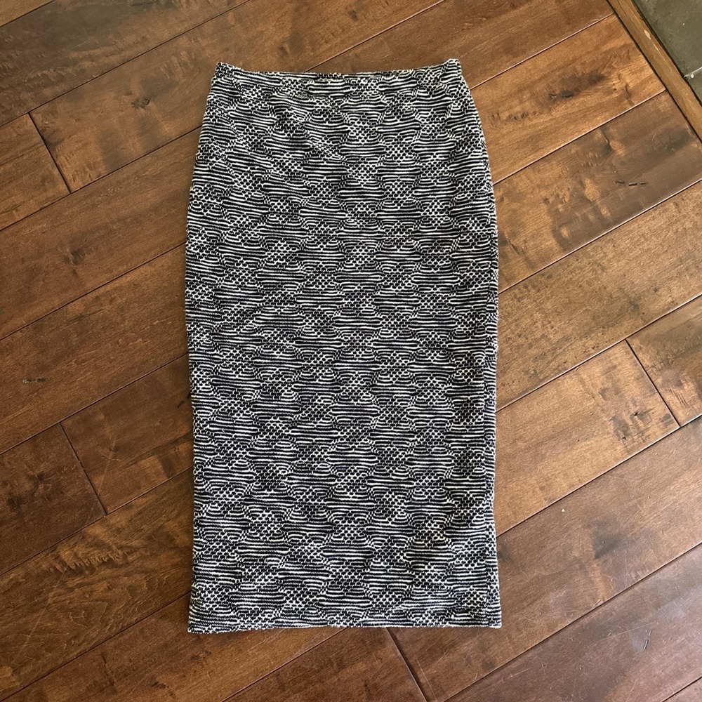 Sanctuary Black Ivory Striped Midi Elastic Waist Ponte Knit Pencil Skirt Small‎